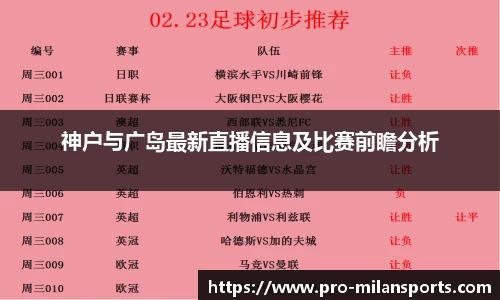 神户与广岛最新直播信息及比赛前瞻分析